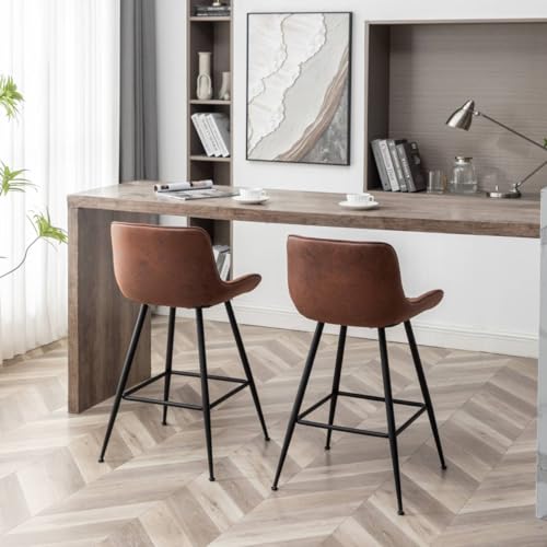 24-Inch Fabric Counter Height Bar Stools with Metal Legs, Set of 2