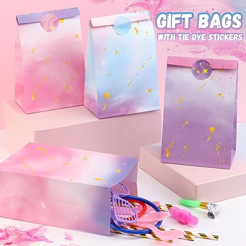 30-Pack Tie Dye Party Favor Bags with Stickers - Pink & Purple Gift Bags