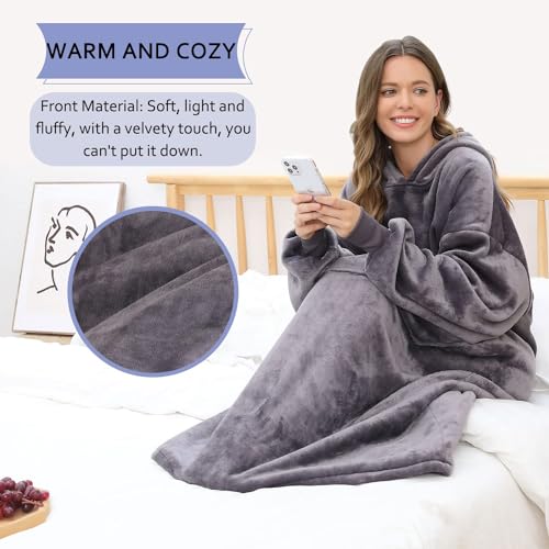 Oversized Wearable Blanket Sweatshirt, Thick Fleece Sherpa Hooded Loungewear