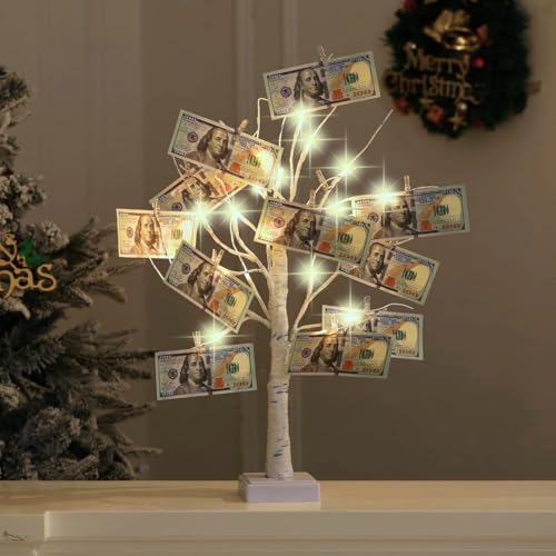 20-Inch LED Money Tree Gift Card Holder with 22 Clips for Photo Display