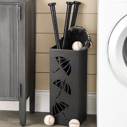 Modern Square Metal Umbrella Stand for Entryway, 16.5-Inch Tall, Black