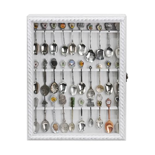 Wooden 30-Spoon Display Case Cabinet with Glass Door, Wall-Mounted Rack
