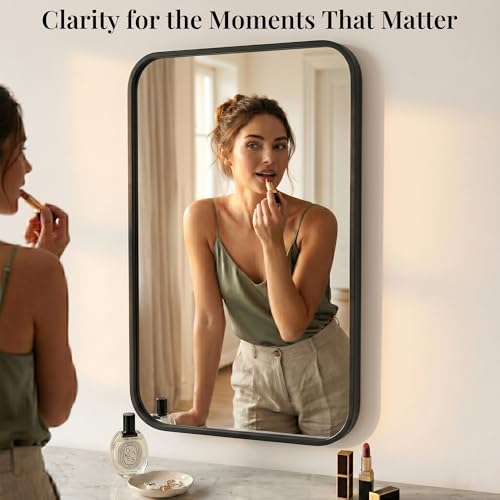 2-Pack 24x36 Inch Matte Black Rounded Rectangle Wall Mirrors, Iron Frame
