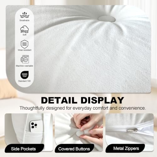 Twin Size Headboard Pillow with Removable Cover - White