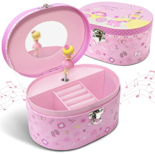 Musical Princess Jewelry Box for Girls with Spinning Figurine - Pink