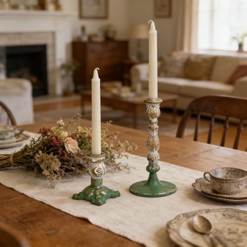 Vintage Metal Taper Candle Holders Set of 2 Distressed Iron