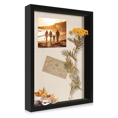 12x16 Shadow Box Frame with Linen Back and Tempered Glass, Black Wood
