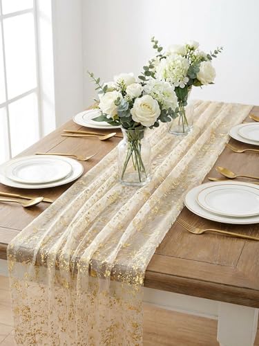 10 FT Gold Glitter Table Runner for Christmas Thanksgiving Holiday Decor