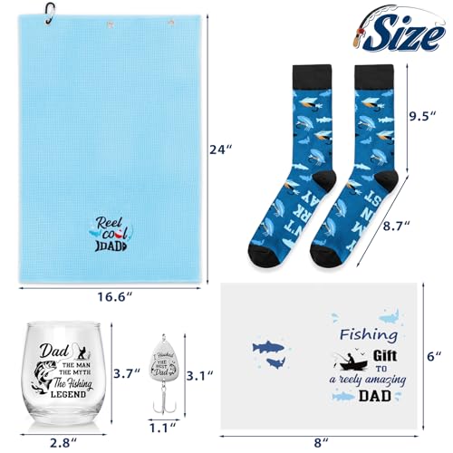 Fishing Gift Set for Dads – 5‑in‑1 Humorous Fishing Gifts, Mason Jar Cup, Socks, Towel & Card