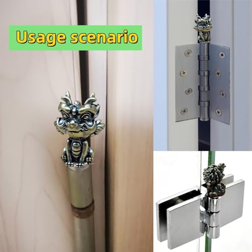 3-Piece Magnetic Brass Kylin Door Hinge Toppers Decorative Figurines