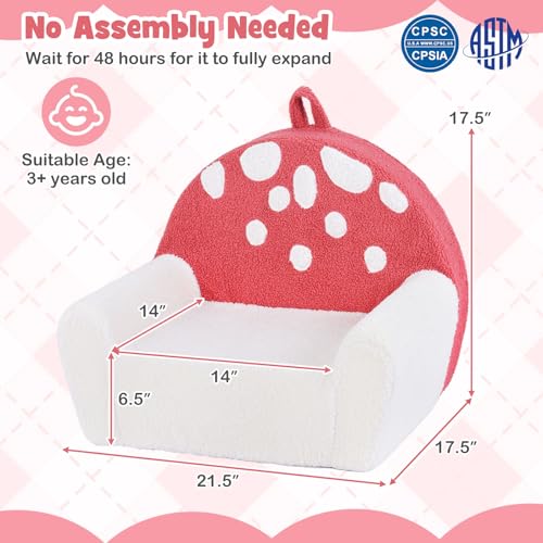 Kids Foam Sofa Chair, Teddy Fleece Toddler Armchair with Side Pocket