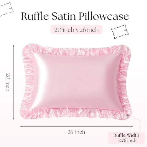 Ruffled Satin Pillow Shams - Blush Pink Standard 20x26 Inch Set of 2