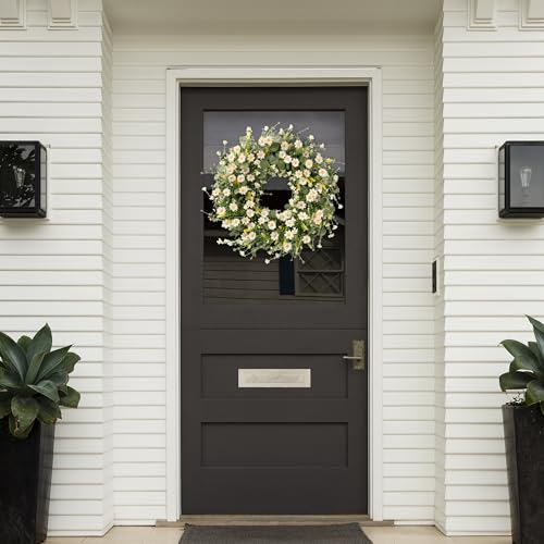24-Inch Artificial White Daisy Wreath with Eucalyptus and Lavender