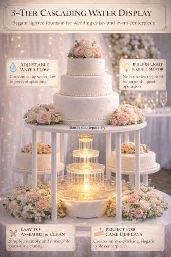 12.5" Lighted 3-Tier Wedding Cake Water Fountain Centerpiece - 10" Wide