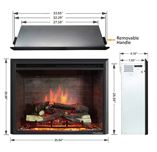 Electric Fireplace Insert with Sound and Remote Control 33 Inch