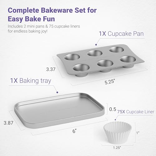 Kids Baking Pan Set with 75 Cupcake Liners, Nonstick Aluminum