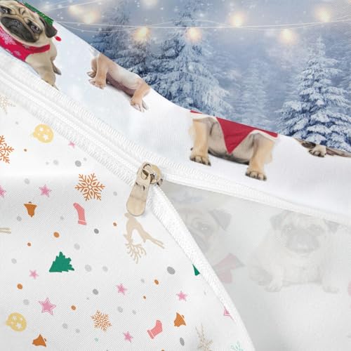 Feelyou Dog Xmas Duvet Cover Queen Size - Pug Christmas Bedding Set Multi 29