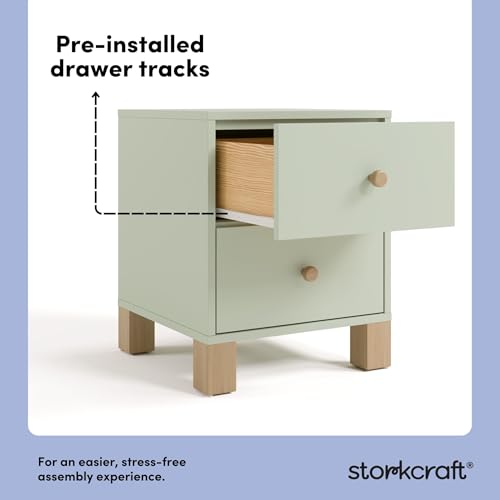 2-Drawer Wooden Nightstand for Kids Bedroom, Sage and Driftwood Finish