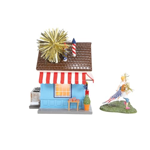 Light-Up Fireworks Building & Figurine Set, Patriotic Village Decor, 7-Inch