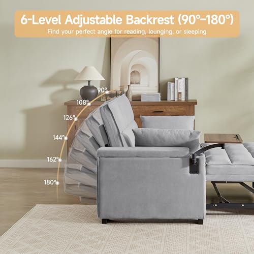 65" Chaise Lounge Chair with Adjustable Backrest, Storage & Swivel Table