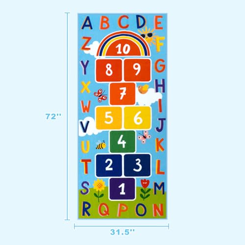 Washable Hopscotch Kids Rug 31.5" x 72" - Educational Play Mat for Children