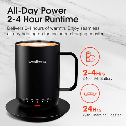 VSITOO S3 Pro 16oz Black Smart Self-Heating Coffee Mug with Temperature Control