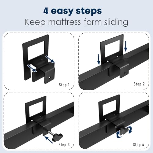Adjustable Non-Slip Mattress Retainer Bars for Bed Frame - Heavy Duty 4-Pack