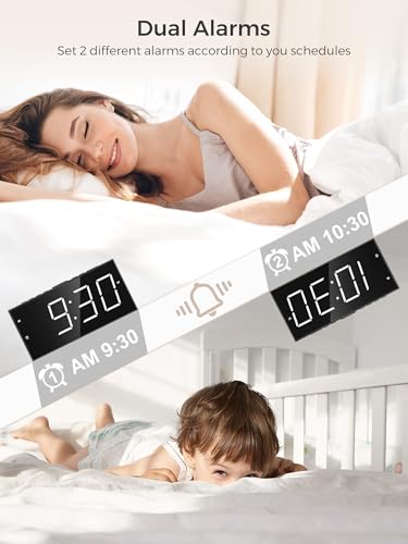 Digital Dual Alarm Clock with 7.5-Inch LED Display for Heavy Sleepers
