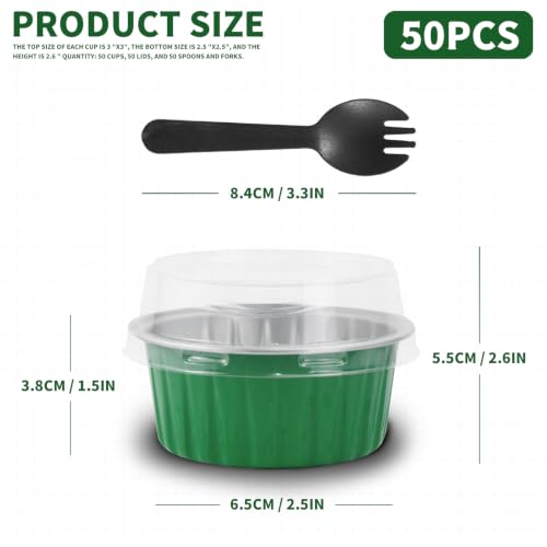 Green Mini Aluminum Foil Cupcake Liners with Lids - 5oz Baking Cups, 50 Pcs