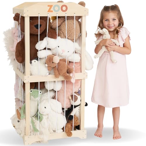 Wooden Stuffed Animal Storage Organizer for Kids Playroom and Nursery
