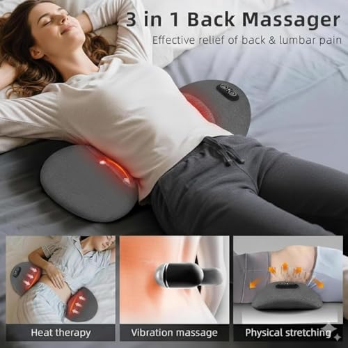 Ergonomic Lumbar Support Cushion with Heat & Vibration - Portable Back Pillow for Chair & Sofa