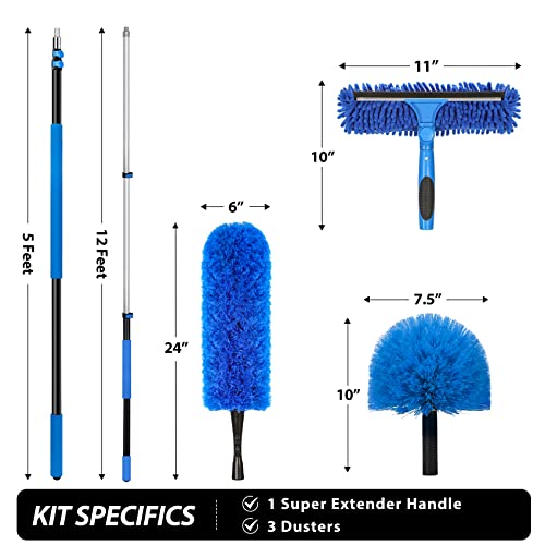 20 Ft High Reach Duster Kit with 5-12 Ft Extension Pole & Squeegee