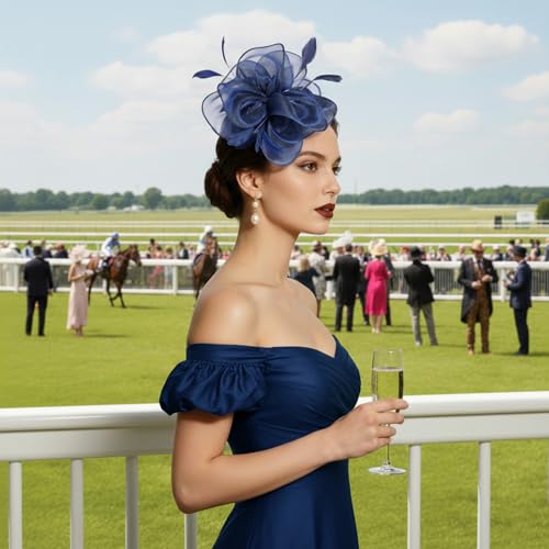 Fascinator Hat with Feathers and Ribbons for Tea Party Headband and Clip