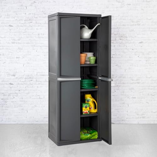 4-Shelf Plastic Storage Cabinet with Adjustable Shelves - Gray Organizer