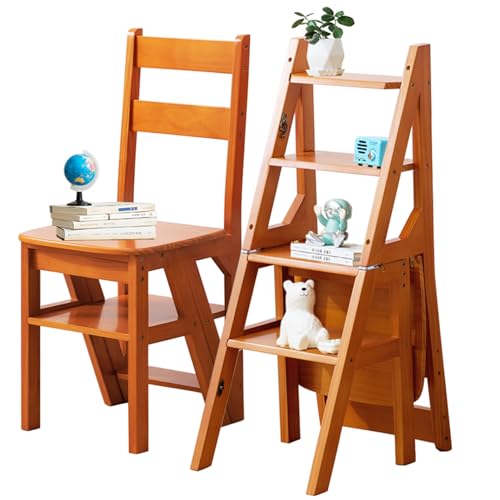 3-in-1 Folding Ladder Chair & Step Stool - Solid Wood Convertible Rack