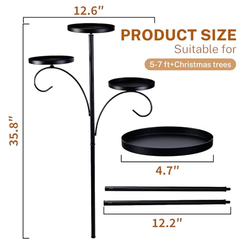 Black Triple Tree Topper Candelabra - 3-Tier Candle Holder Shelf (35.4")