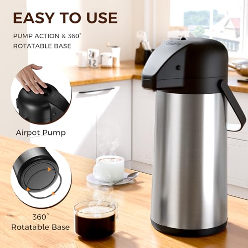 3L Insulated Airpot Coffee Dispenser with Pump - Stainless Steel Thermal Urn