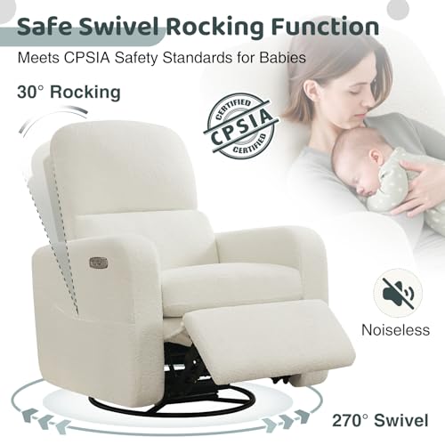 Oversized Boucle Swivel Glider Recliner with Power Lumbar Support