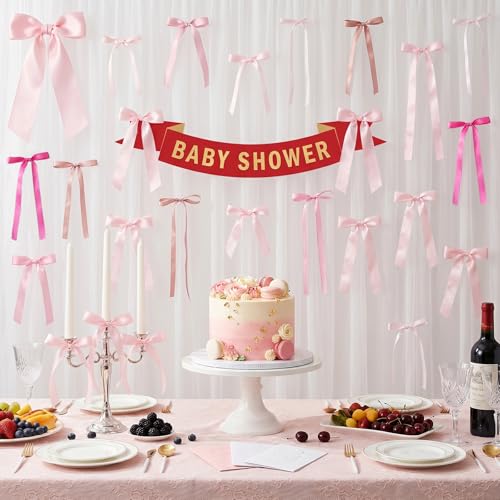 Pink Bow Wall Decor - 40Pcs Satin Ribbon Bows for Party Backdrop