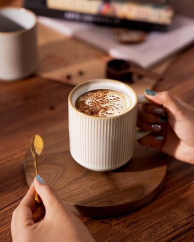Famiware Star Cappuccino 12oz Coffee Mug Set of 4 with Handle - Handcrafted Ceramic Cups