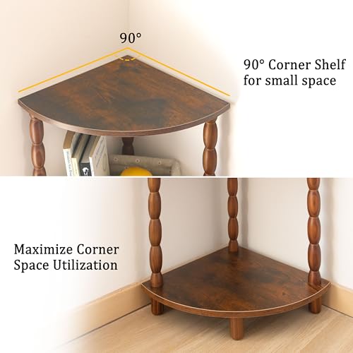 5-Tier Corner Bookshelf, Rustic Brown Wood Storage Display Shelf