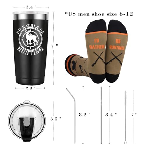 Hunting Gifts for Men - Insulated 20 oz Travel Mug & Funny Socks - Variation: Hunting