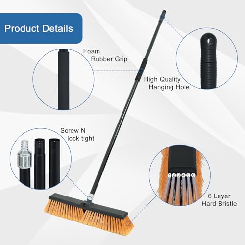 18-Inch Heavy-Duty Outdoor Push Broom with 60-Inch Long Handle