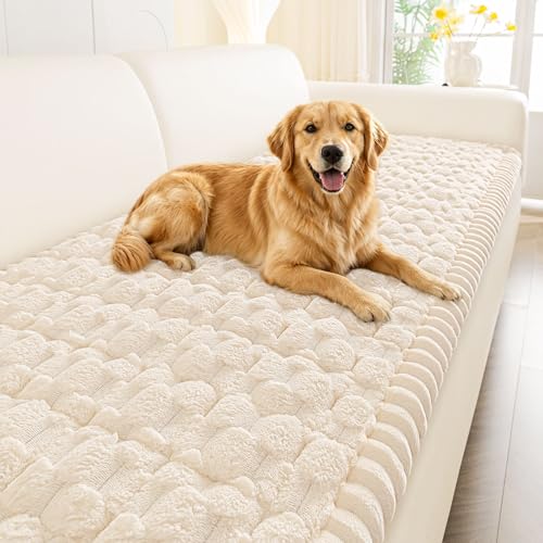 Non-Slip Dog Couch Cover - Scratch Resistant Pet Sofa Protector, Cream