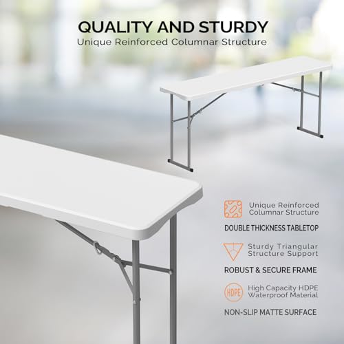 6 FT Narrow Folding Table - Space-Saving Portable HDPE Utility Table