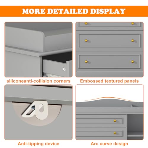 5-Drawer Baby Changing Table Dresser with Storage Shelves, Grey