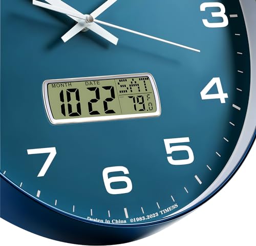 12-Inch Silent Analog Wall Clock with LCD Calendar and Temperature Display