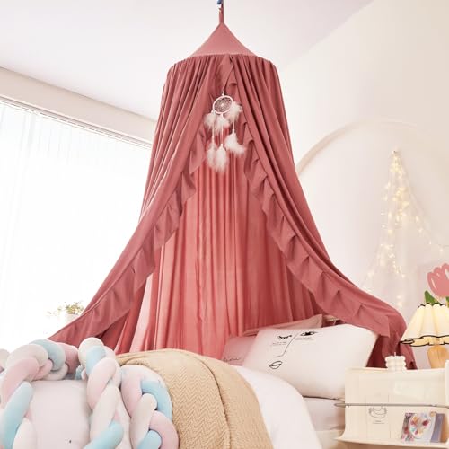 Ruffled Bed Canopy for Girls - Hanging Princess Play Tent & Room Decor