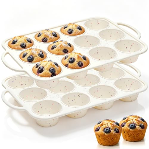 12-Cup Silicone Muffin Pan with Metal Reinforced Frame (Set of 2)