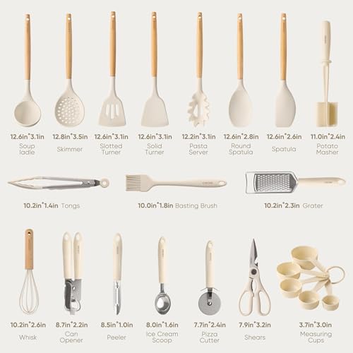 CAROTE 22pcs Silicone Cooking Utensils Set, 446¡ÆF Heat Resistant Kitchen Utensils Gadgets Set, Spatula, Turner, Whisk, Tongs
